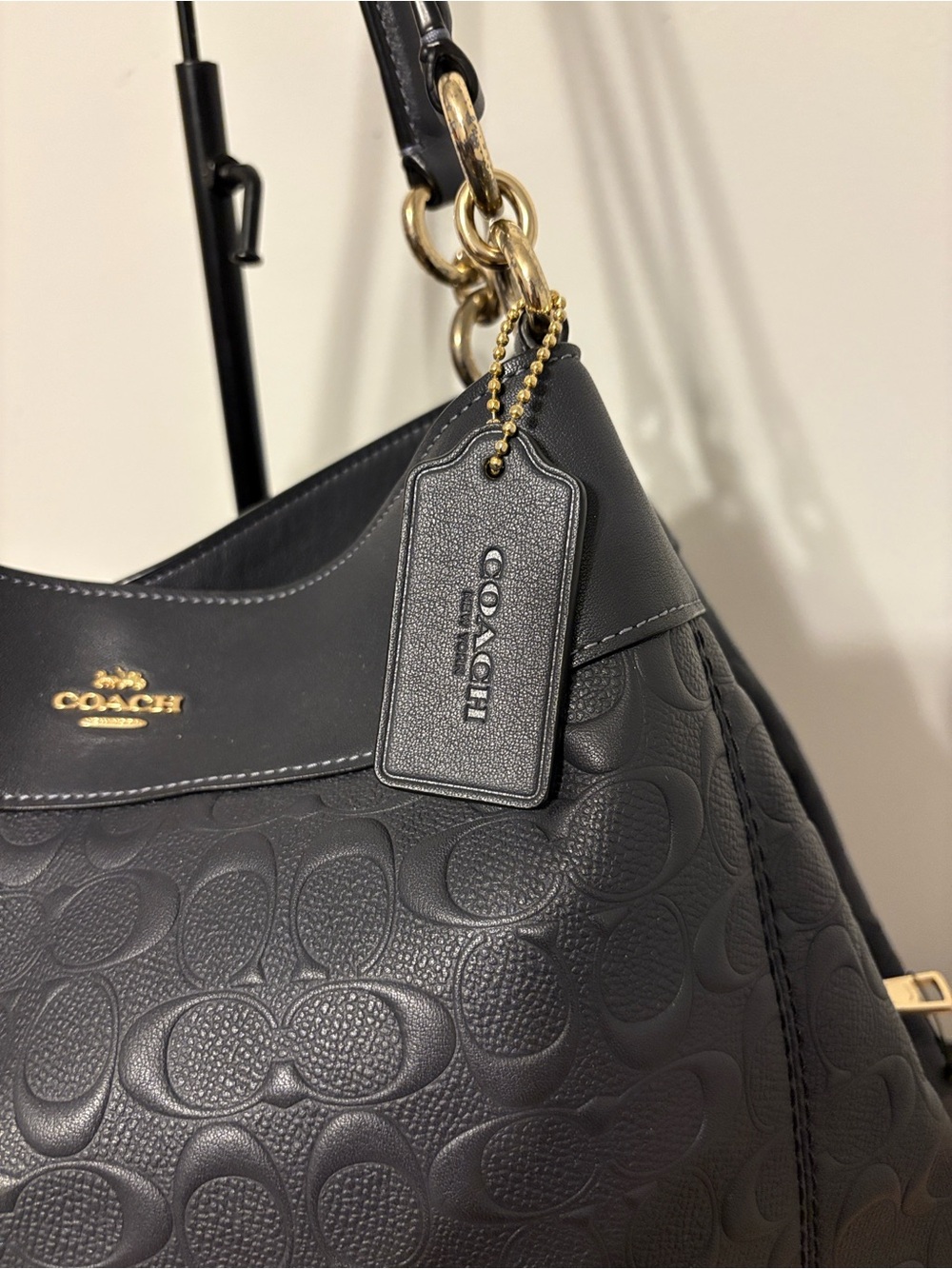 Coach Black Embossed Signature Leather Shoulder Bag - Picture 10 of 10
